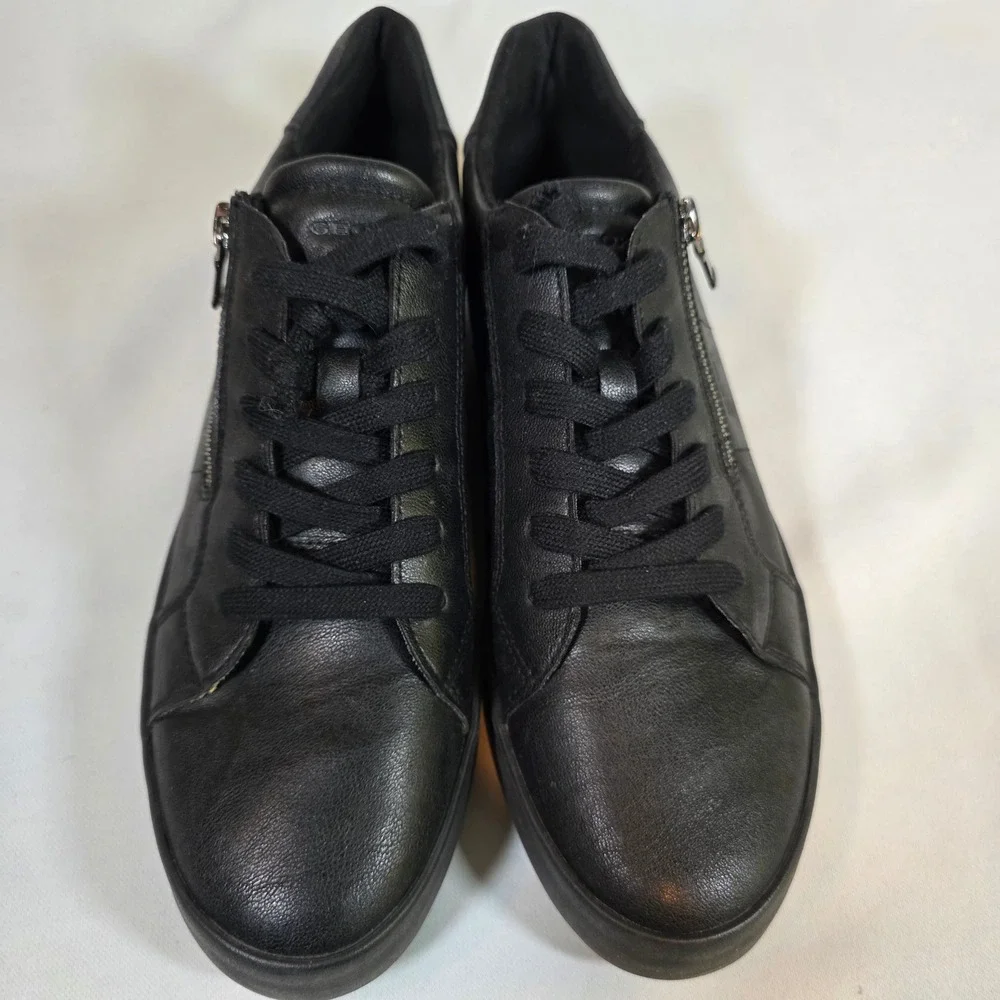 GEOX Respira Blomiee Black Leather‎ Glitter Zip Sneakers Womens 10 EUR 40